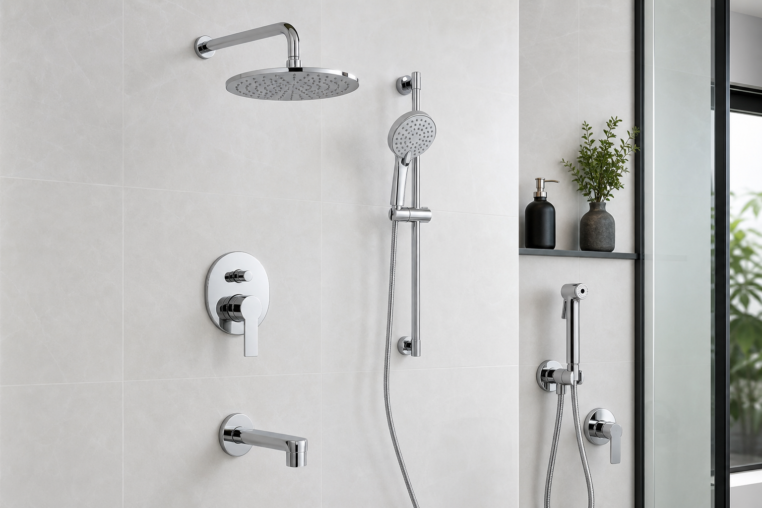 Shower and bathroom accessory product setting